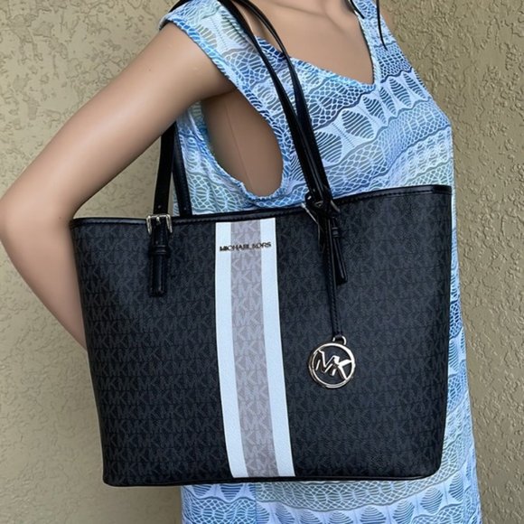 Michael Kors Handbags - Michael Kors Jet Set Travel Medium Carryall Tote Black Multi